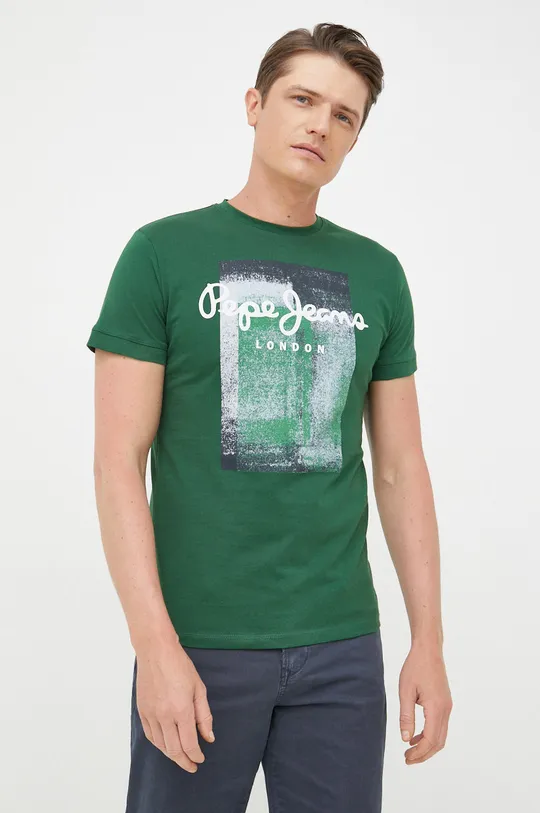 zielony Pepe Jeans t-shirt bawełniany Męski