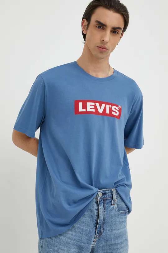 μπλε Βαμβακερό μπλουζάκι Levi's Ανδρικά