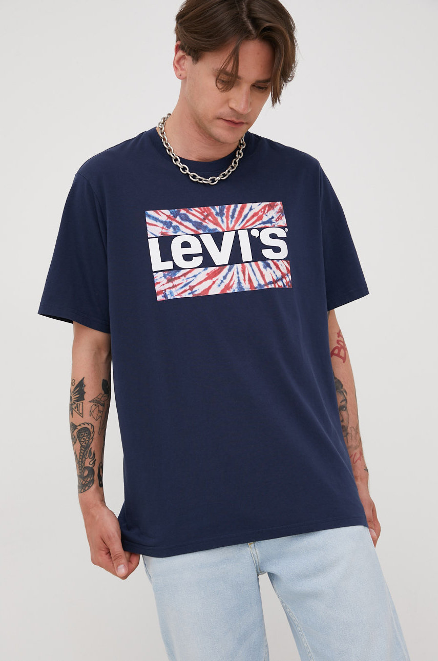 granatowy Levi's t-shirt bawełniany Męski