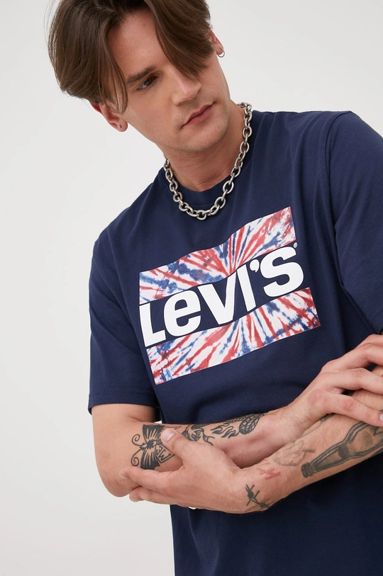 sötétkék Levi's pamut póló