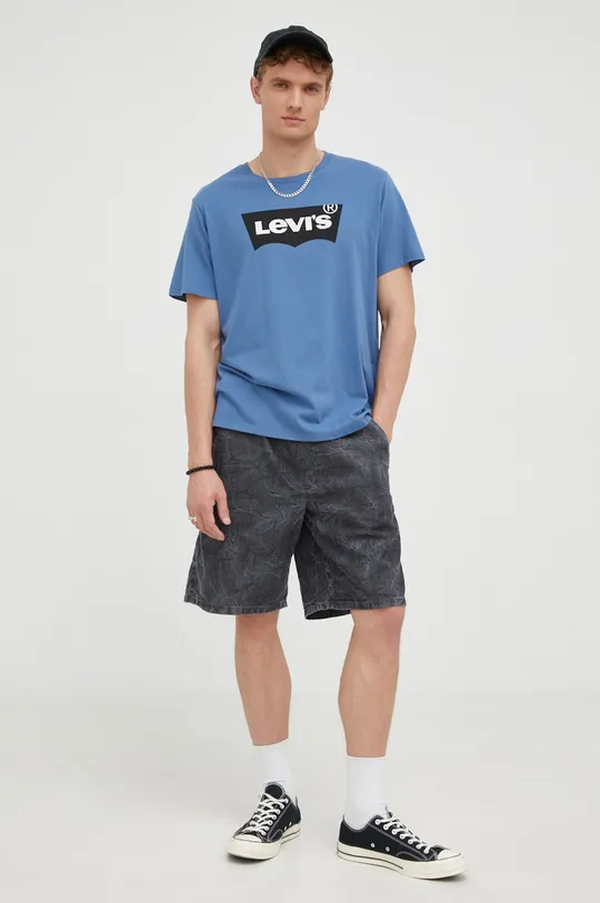 Bombažna kratka majica Levi's modra