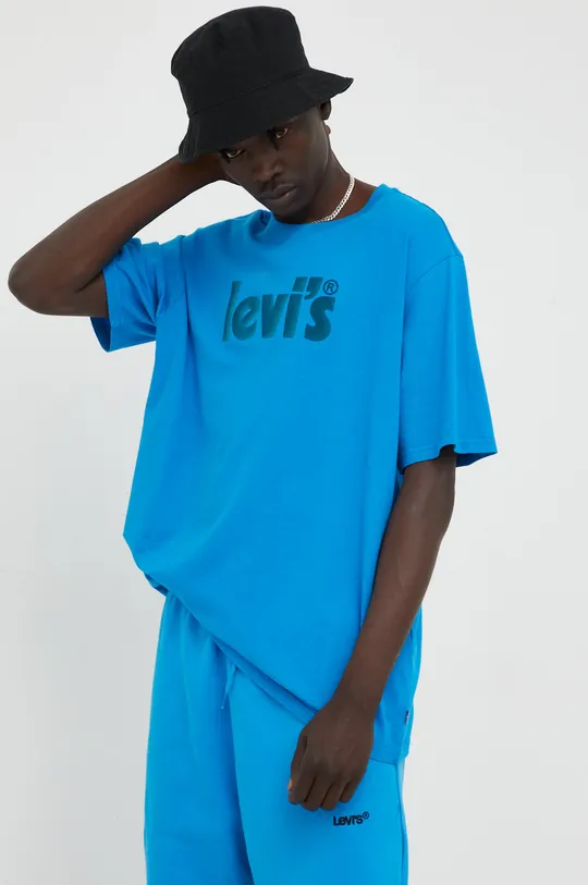 μπλε Βαμβακερό μπλουζάκι Levi's Ανδρικά