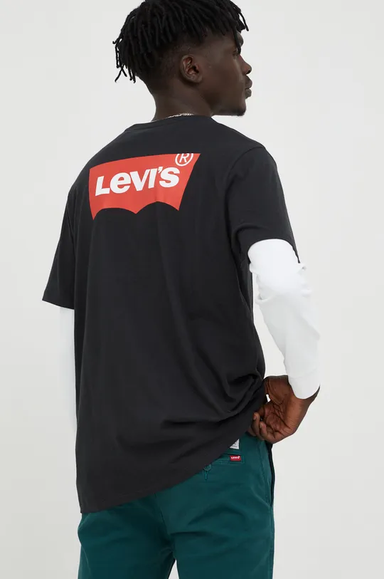μαύρο Βαμβακερό μπλουζάκι Levi's Ανδρικά