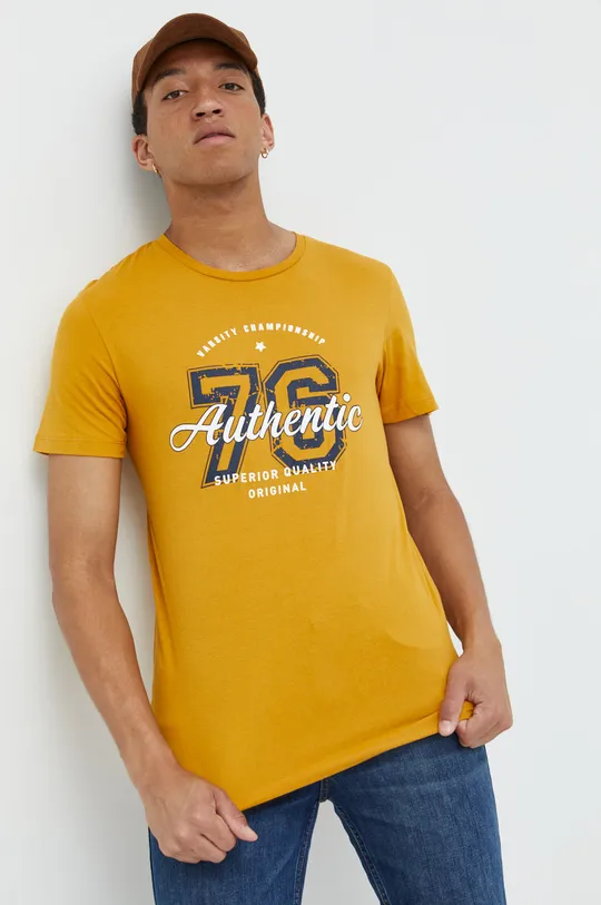 κίτρινο Βαμβακερό μπλουζάκι Produkt by Jack & Jones Ανδρικά