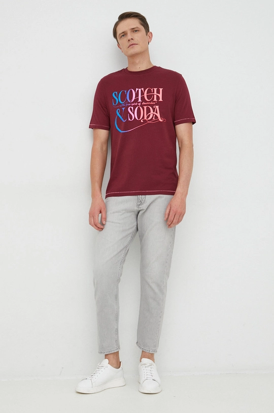 Βαμβακερό μπλουζάκι Scotch & Soda μπορντό