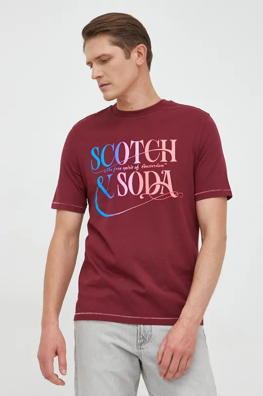 μπορντό Βαμβακερό μπλουζάκι Scotch & Soda