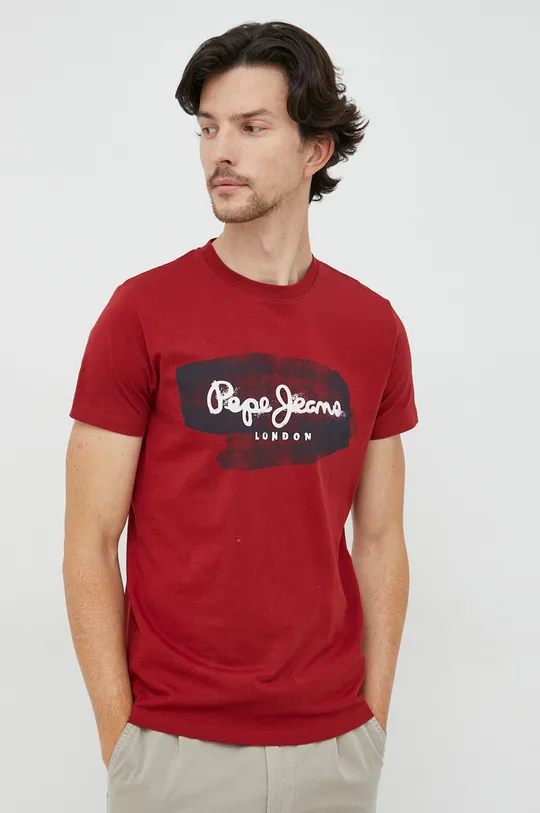 červená Bavlnené tričko Pepe Jeans Pánsky