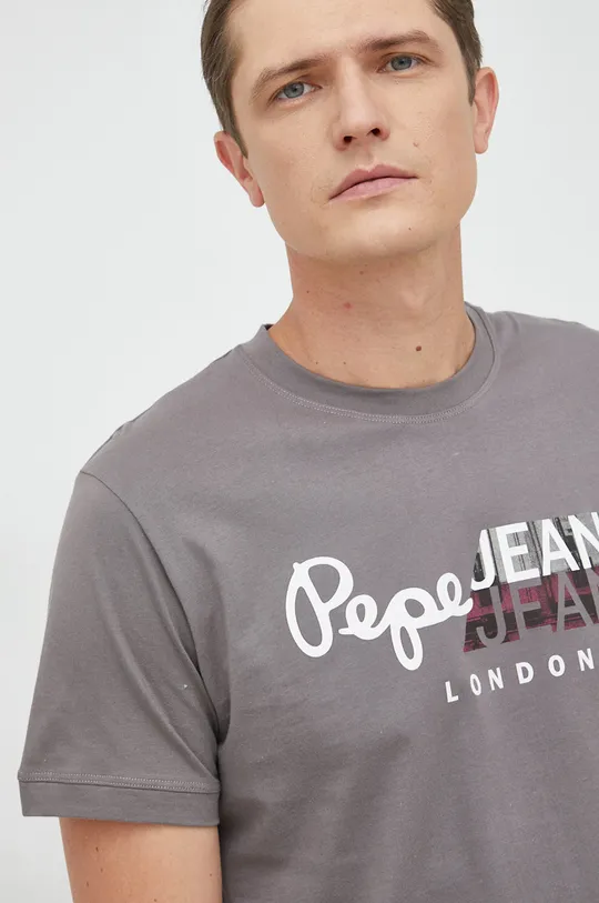 γκρί Βαμβακερό μπλουζάκι Pepe Jeans Topher