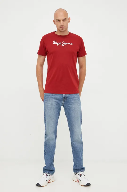 Bombažna kratka majica Pepe Jeans bordo