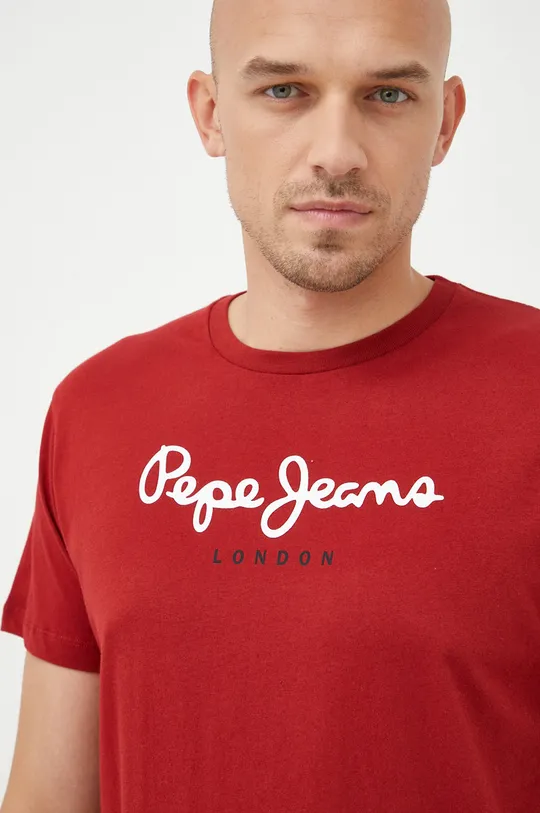μπορντό Βαμβακερό μπλουζάκι Pepe Jeans