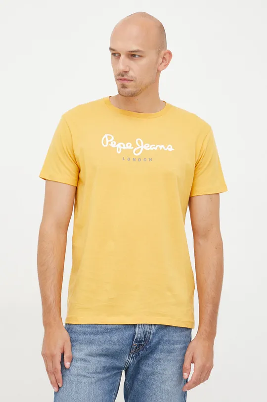 žltá Bavlnené tričko Pepe Jeans Pánsky