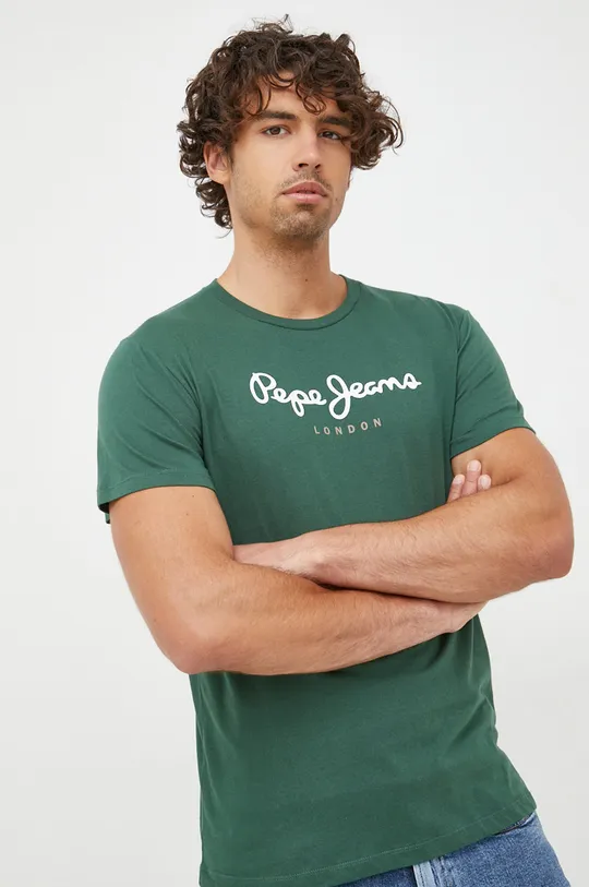 zelena Bombažna kratka majica Pepe Jeans Moški