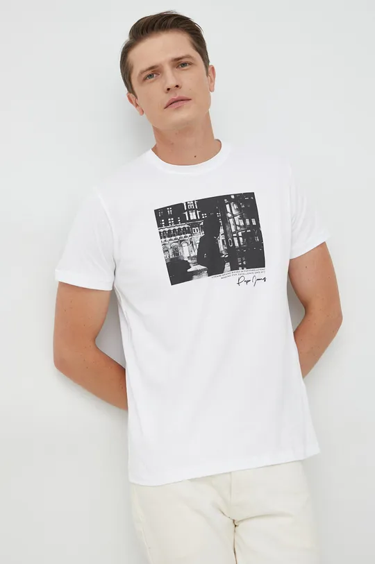 λευκό Βαμβακερό μπλουζάκι Pepe Jeans Teaghan Ανδρικά