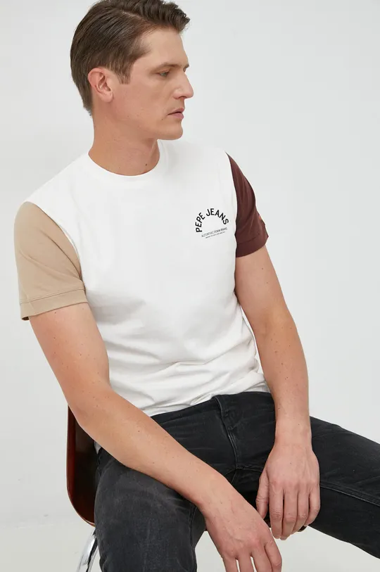 λευκό Βαμβακερό μπλουζάκι Pepe Jeans Ανδρικά