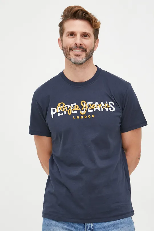 σκούρο μπλε Βαμβακερό μπλουζάκι Pepe Jeans Ανδρικά