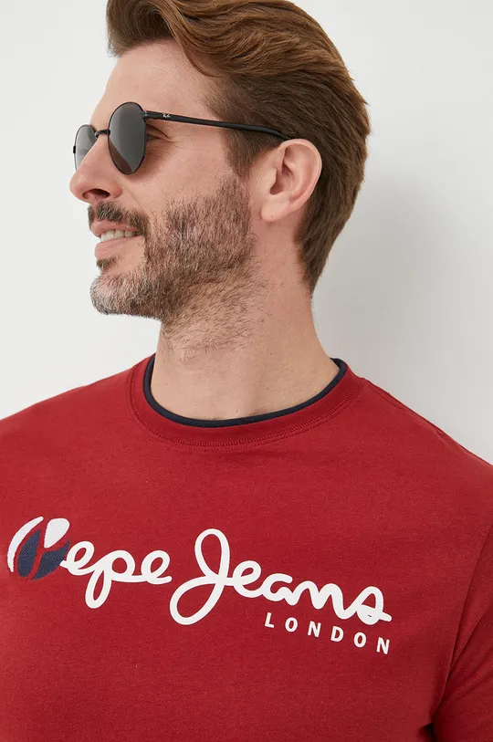 kasztanowy Pepe Jeans t-shirt bawełniany Męski