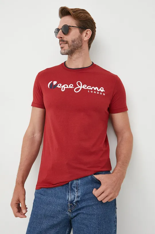 kasztanowy Pepe Jeans t-shirt bawełniany