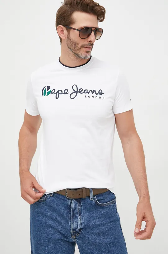 λευκό Βαμβακερό μπλουζάκι Pepe Jeans