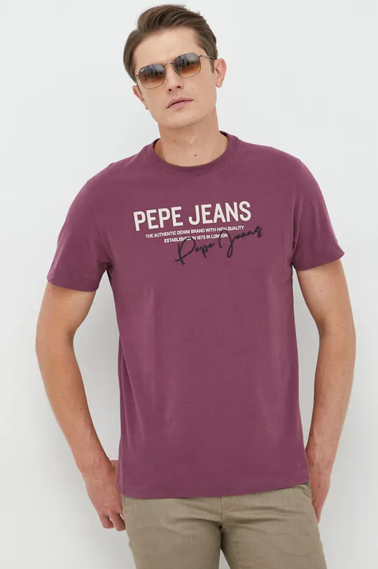 μωβ Βαμβακερό μπλουζάκι Pepe Jeans Scout Ανδρικά