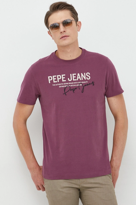 fioletowy Pepe Jeans t-shirt bawełniany Scout Męski