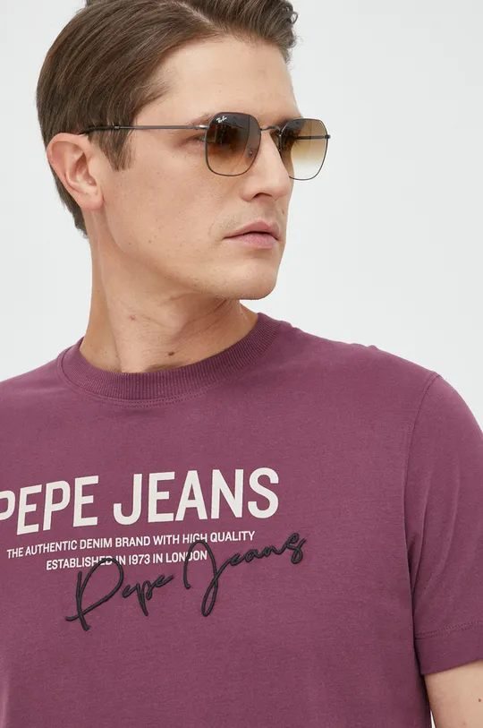 μωβ Βαμβακερό μπλουζάκι Pepe Jeans Scout