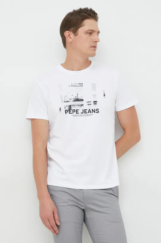 λευκό Βαμβακερό μπλουζάκι Pepe Jeans Seraph Ανδρικά