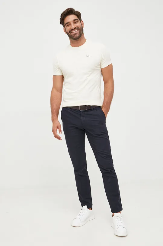 Βαμβακερό μπλουζάκι Pepe Jeans μπεζ