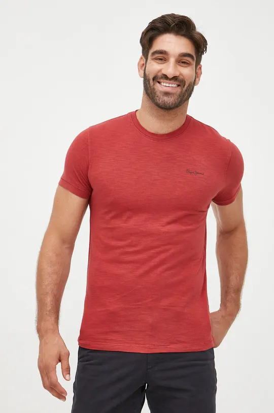 κόκκινο Βαμβακερό μπλουζάκι Pepe Jeans Ανδρικά