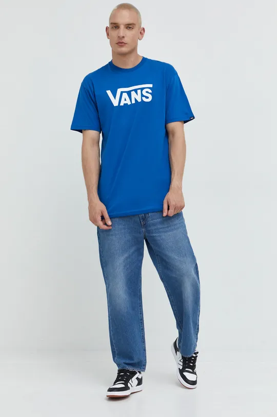 Βαμβακερό μπλουζάκι Vans μπλε