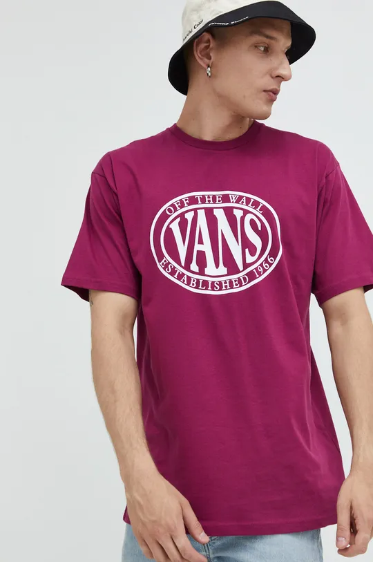 Βαμβακερό μπλουζάκι Vans μωβ