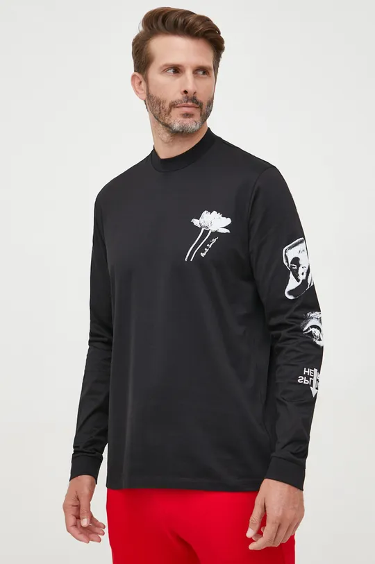 Βαμβακερή μπλούζα με μακριά μανίκια Paul Smith μαύρο