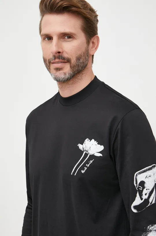 čierna Bavlnené tričko s dlhým rukávom Paul Smith