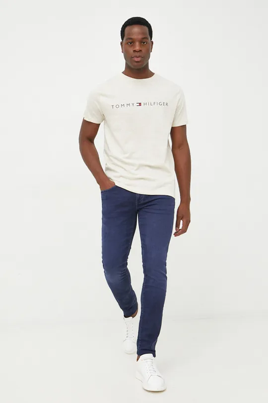 Tommy Hilfiger t-shirt bawełniany beżowy