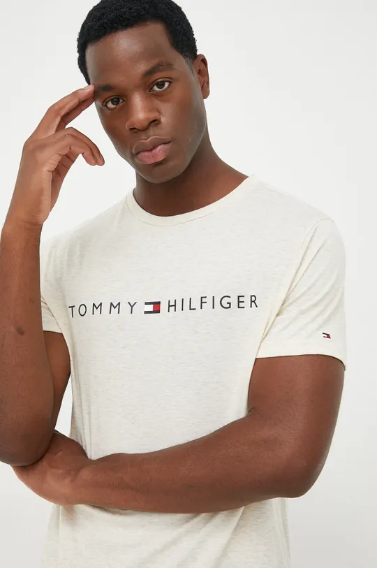 beżowy Tommy Hilfiger t-shirt bawełniany