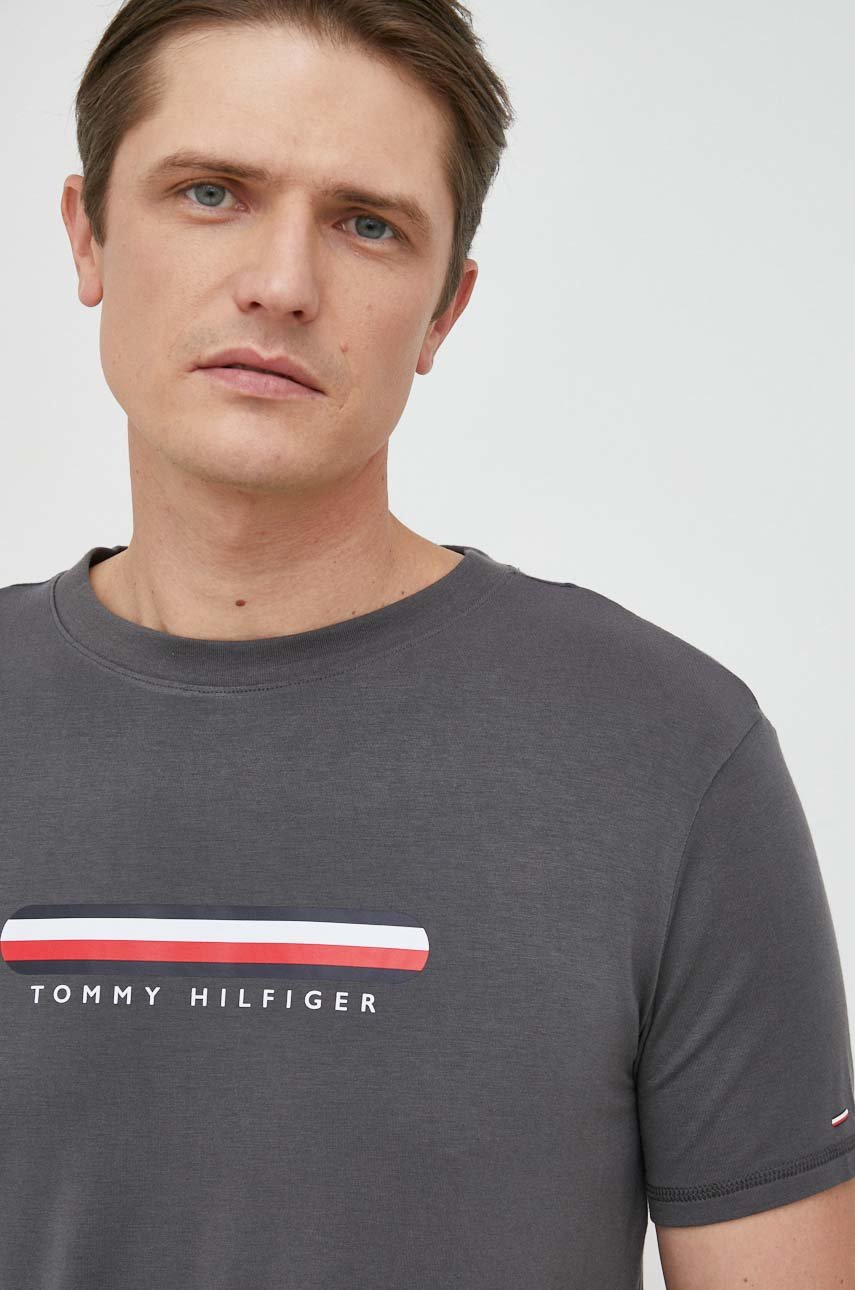 Tommy Hilfiger tshirt męski kolor szary z nadrukiem