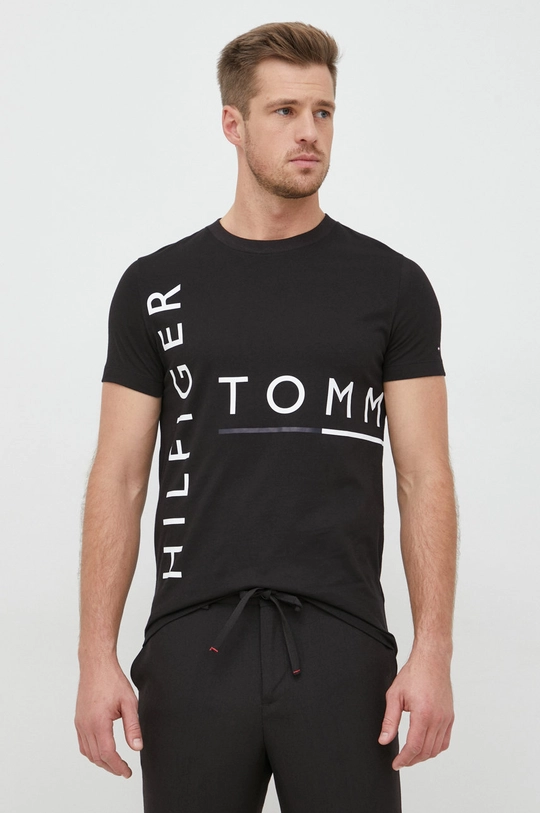 μαύρο Βαμβακερό μπλουζάκι Tommy Hilfiger Ανδρικά