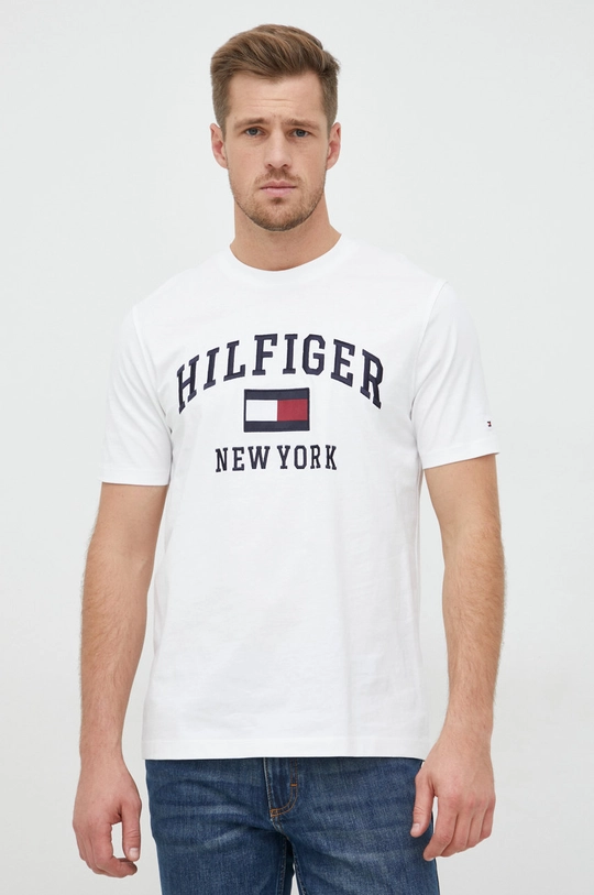 biały Tommy Hilfiger t-shirt bawełniany Męski