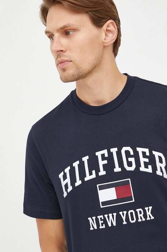 tmavomodrá Bavlnené tričko Tommy Hilfiger