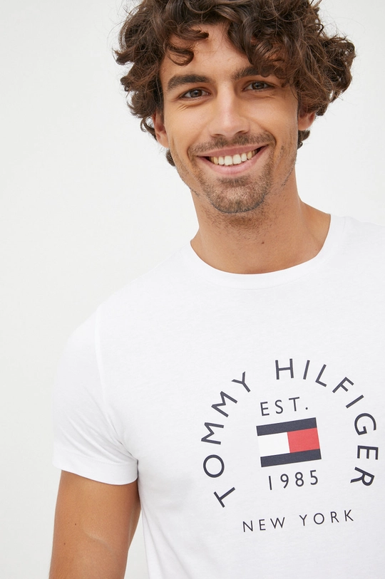 biały Tommy Hilfiger t-shirt bawełniany