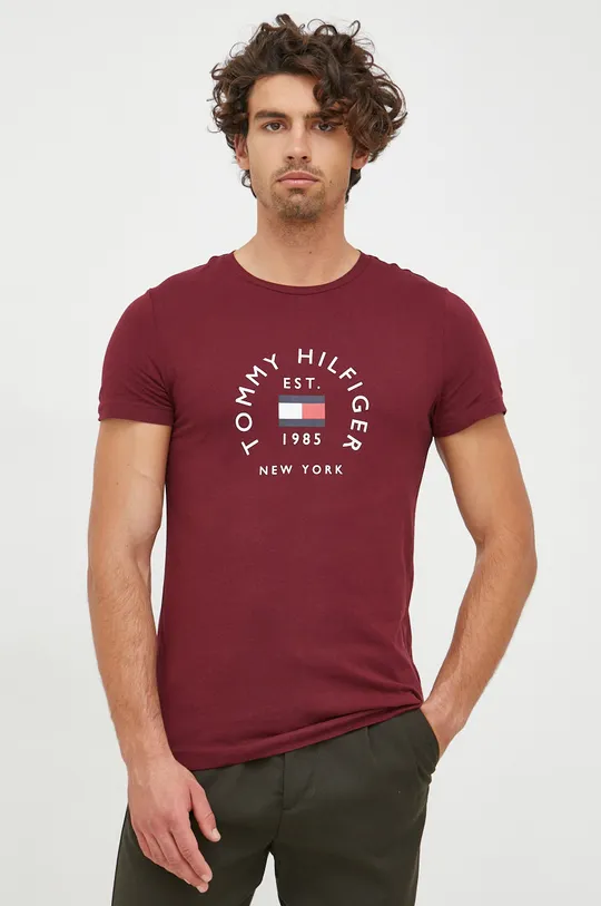 bordowy Tommy Hilfiger t-shirt bawełniany