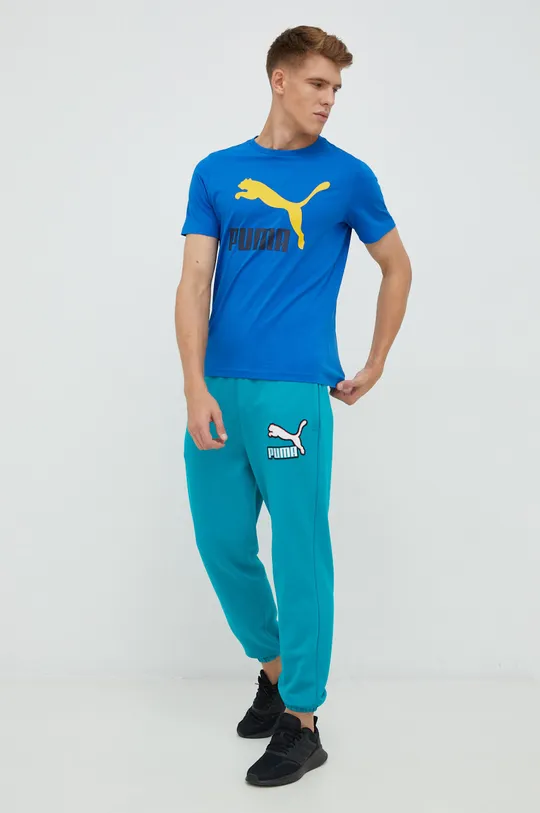 Βαμβακερό μπλουζάκι Puma μπλε