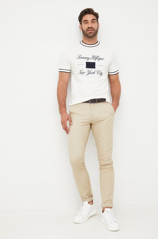 Tommy Hilfiger t-shirt bawełniany kremowy