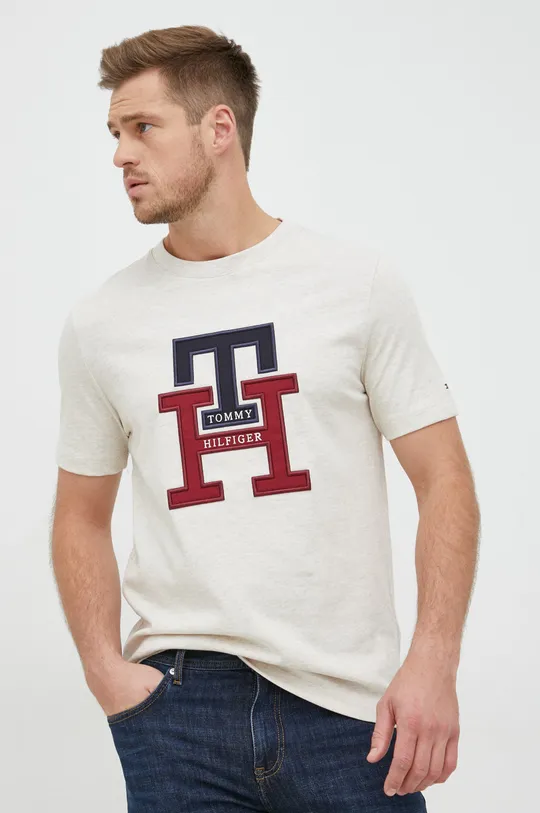 beżowy Tommy Hilfiger t-shirt bawełniany