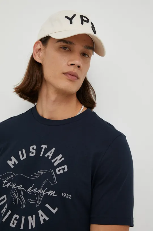 granatowy Mustang t-shirt bawełniany