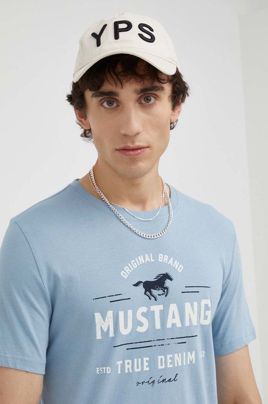 niebieski Mustang t-shirt bawełniany Męski
