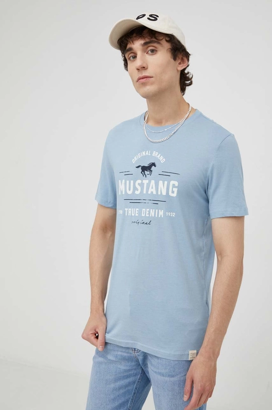 niebieski Mustang t-shirt bawełniany