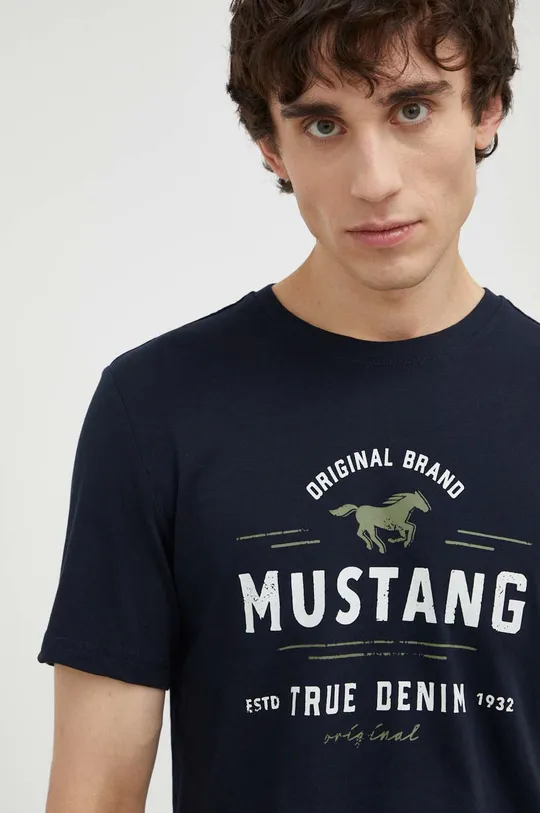 tmavomodrá Bavlnené tričko Mustang Pánsky