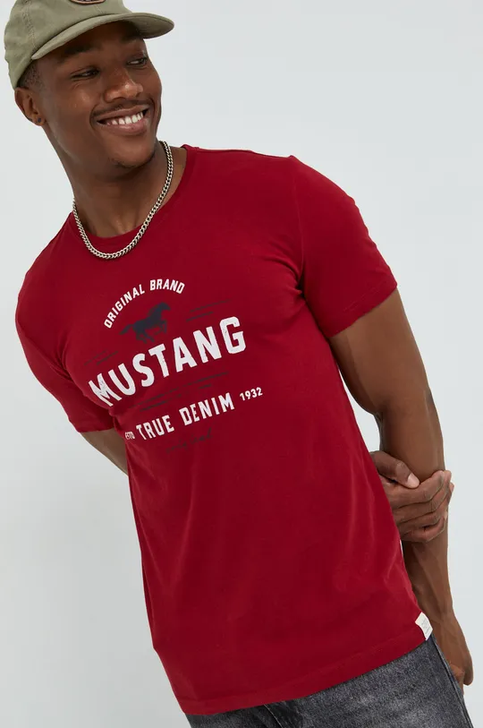 κόκκινο Βαμβακερό μπλουζάκι Mustang Ανδρικά