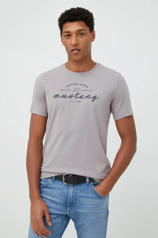 szary Mustang t-shirt bawełniany Męski