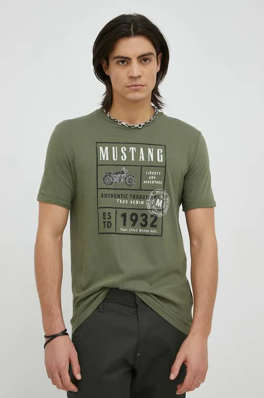 zielony Mustang t-shirt bawełniany Męski
